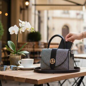 XOXO Women's Small Black Vegan Leather Handbag – Gold Accents, Shoulder Strap